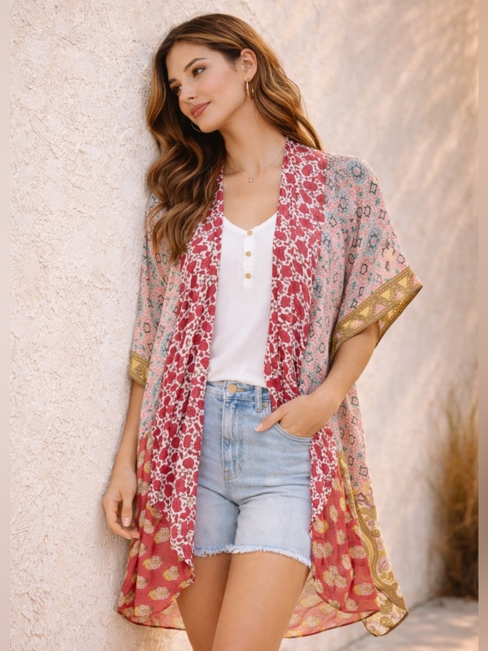 Elizabeth Gillett Boho Patchwork Kimono Duster OS